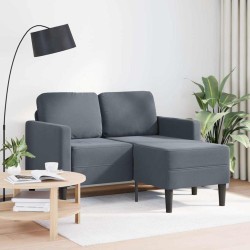 Canapé 2 places avec méridienne en L gris foncé 125 cm velours 