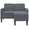 Canapé 2 places avec méridienne en L gris foncé 125 cm velours 
