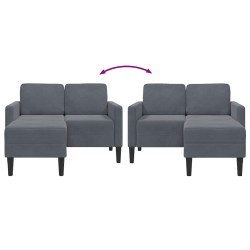 Canapé 2 places avec méridienne en L gris foncé 125 cm velours 