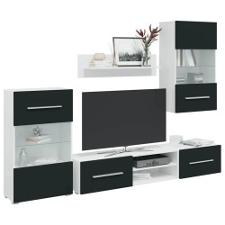 Meubles TV 5 pcs avec lumière LED indigo mat bois d'ingénierie 