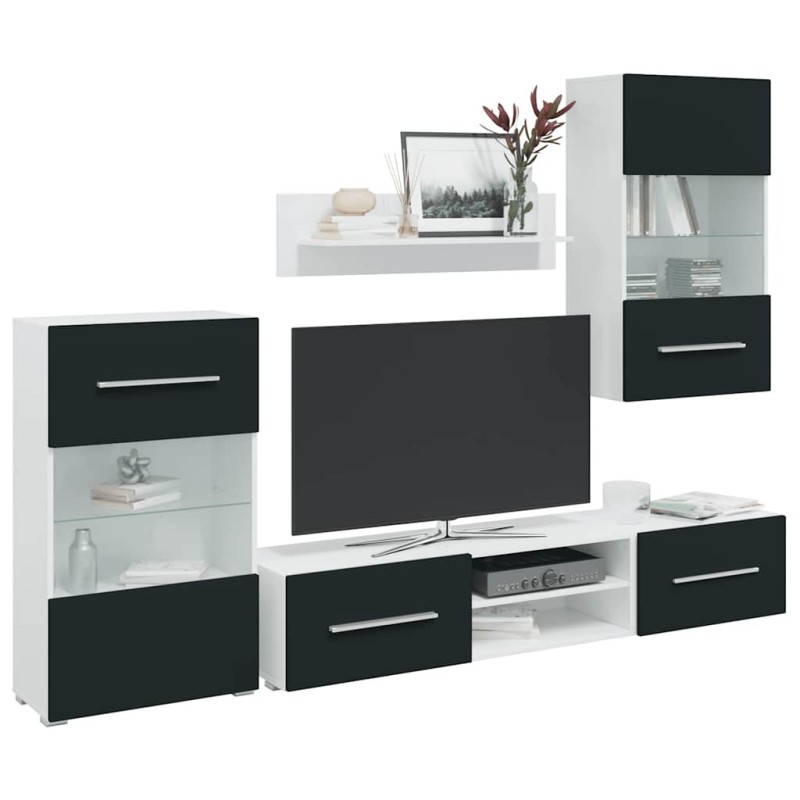 Meubles TV 5 pcs avec lumière LED indigo mat bois d'ingénierie 