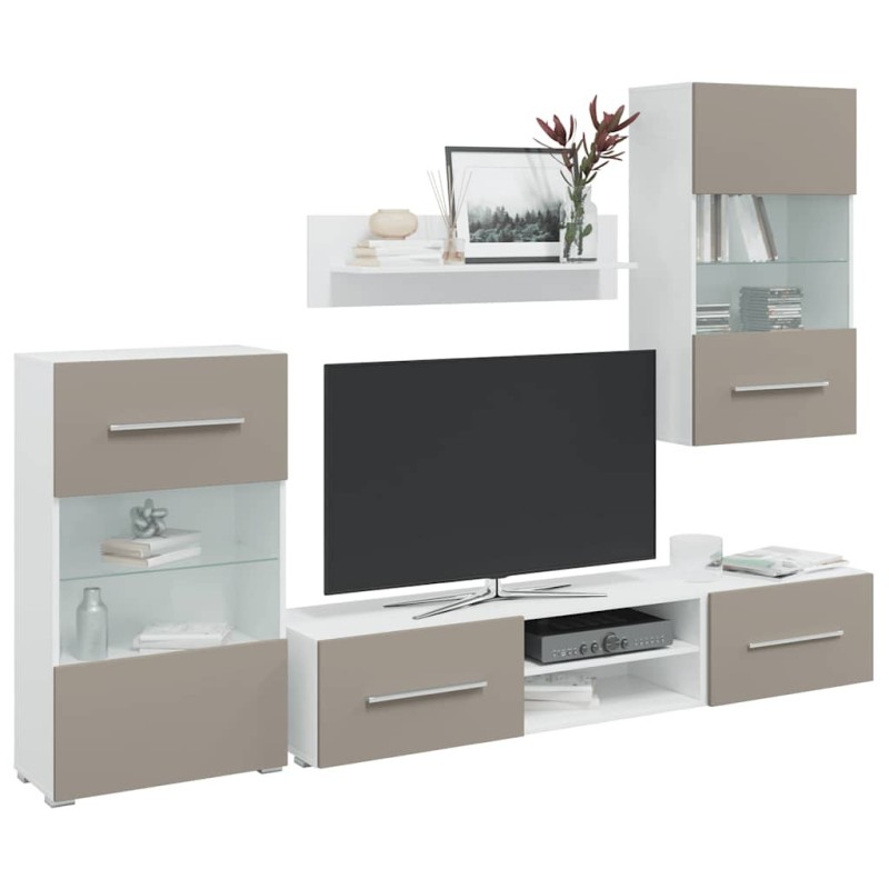 Meubles TV avec lumière LED 5 pcs gris pierre bois d'ingénierie 