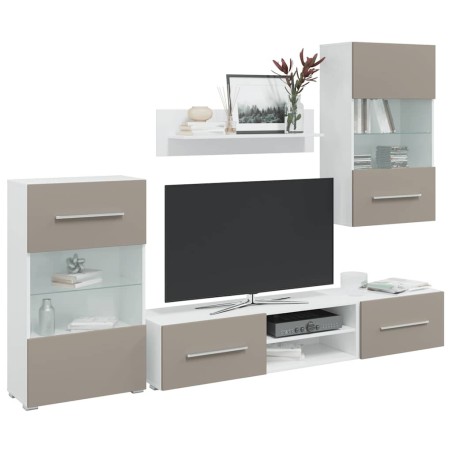 Meubles TV avec lumière LED 5 pcs gris pierre bois d'ingénierie 