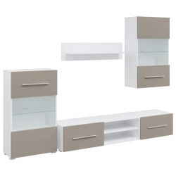 Meubles TV avec lumière LED 5 pcs gris pierre bois d'ingénierie 