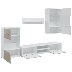 Meubles TV avec lumière LED 5 pcs gris pierre bois d'ingénierie 