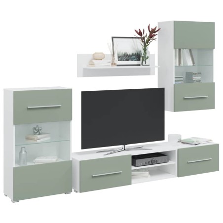 Meubles TV avec lumière LED 5 pcs vert olive bois d'ingénierie 