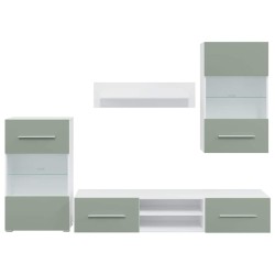 Meubles TV avec lumière LED 5 pcs vert olive bois d'ingénierie 