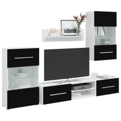 Meubles TV avec lumière LED 5 pcs noir mat bois d'ingénierie 