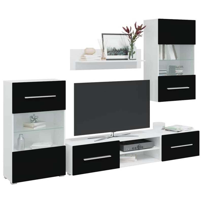 Meubles TV avec lumière LED 5 pcs noir mat bois d'ingénierie 