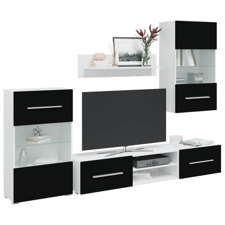 Meubles TV avec lumière LED 5 pcs noir mat bois d'ingénierie 