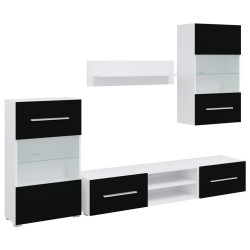 Meubles TV avec lumière LED 5 pcs noir mat bois d'ingénierie 