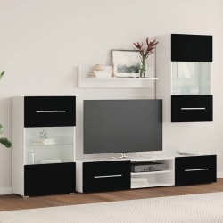 Meubles TV avec lumière LED 5 pcs noir mat bois d'ingénierie 