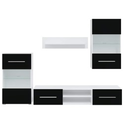 Meubles TV avec lumière LED 5 pcs noir mat bois d'ingénierie 