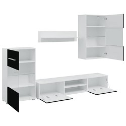 Meubles TV avec lumière LED 5 pcs noir mat bois d'ingénierie 