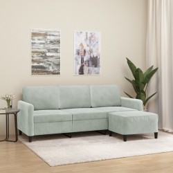 Canapé à 3 places avec repose-pieds Gris clair 180 cm Velours 