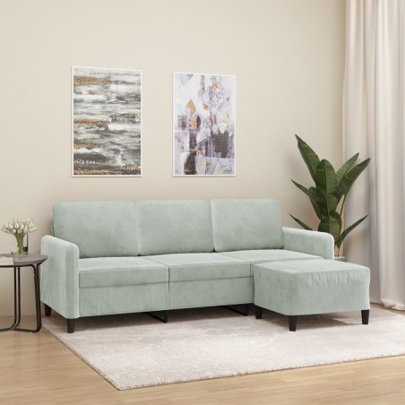 Canapé à 3 places avec repose-pieds Gris clair 180 cm Velours 