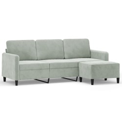 Canapé à 3 places avec repose-pieds Gris clair 180 cm Velours 