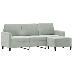 Canapé à 3 places avec repose-pieds Gris clair 180 cm Velours 