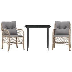Ensemble de bistro 3 pcs coussins mélange beige résine tressée 