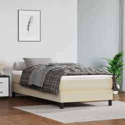 Sommier à lattes de lit avec matelas Crème 90x200 cm Similicuir 