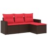 Salon de jardin 4 pcs avec coussins marron résine tressée 