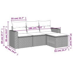 Salon de jardin 4 pcs avec coussins marron résine tressée 