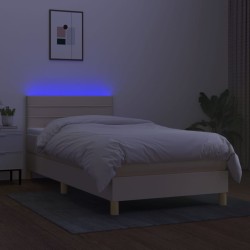 Sommier à lattes de lit avec matelas LED Crème 90x190 cm Tissu 