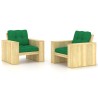 Chaises de jardin lot de 2 avec coussins vert Pin imprégné 