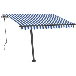 Auvent manuel rétractable avec LED 350x250 cm Bleu et blanc 