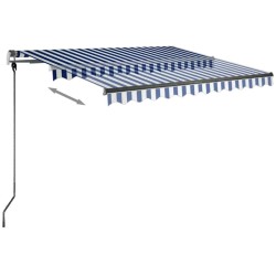 Auvent manuel rétractable avec LED 350x250 cm Bleu et blanc 