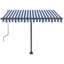 Auvent manuel rétractable avec LED 350x250 cm Bleu et blanc 