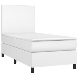 Sommier à lattes de lit avec matelas Blanc 90x190 cm Similicuir 