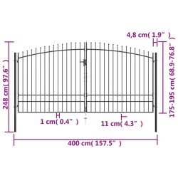 Double portail avec haut sous forme de lance 400 x 248 cm 