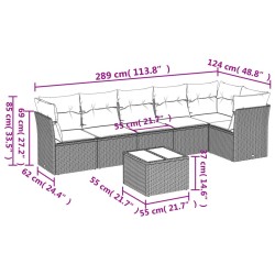 Salon de jardin 7 pcs avec coussins noir résine tressée 