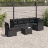 Salon de jardin 7 pcs avec coussins noir résine tressée 