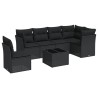 Salon de jardin 7 pcs avec coussins noir résine tressée 