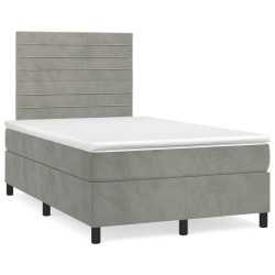 Sommier à lattes de lit et matelas gris clair 120x190cm velours 
