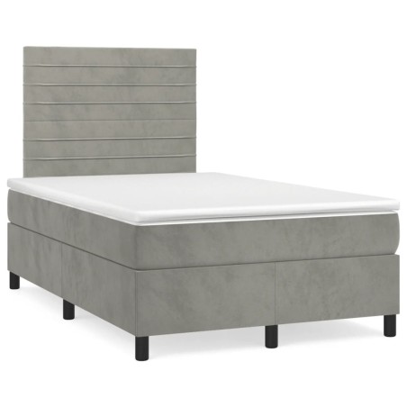 Sommier à lattes de lit et matelas gris clair 120x190cm velours 