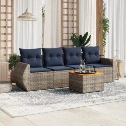 Salon de jardin 5 pcs avec coussins gris résine tressée 