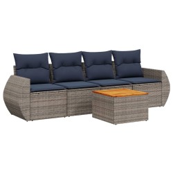 Salon de jardin 5 pcs avec coussins gris résine tressée 