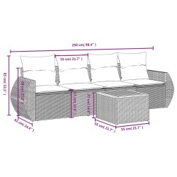 Salon de jardin 5 pcs avec coussins gris résine tressée 