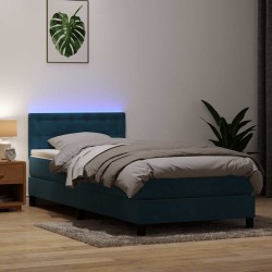 Sommier à lattes de lit et matelas bleu foncé 100x210cm velours 