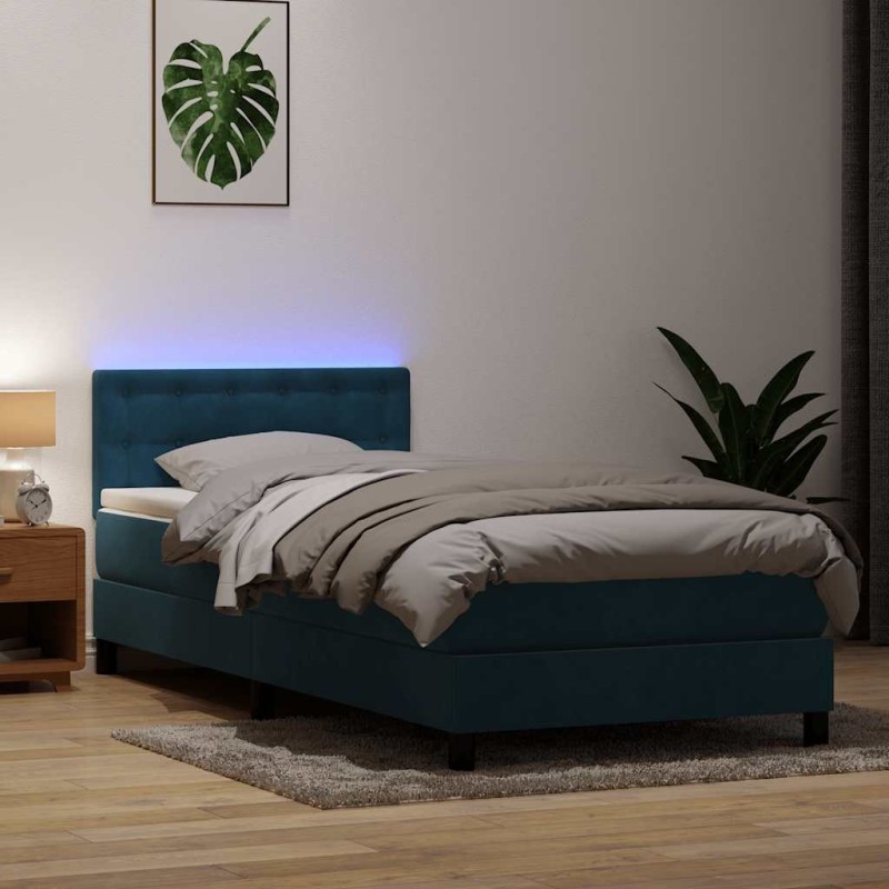 Sommier à lattes de lit et matelas bleu foncé 100x210cm velours 