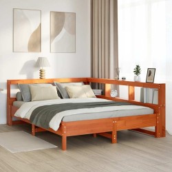 Lit bibliothèque sans matelas cire marron 150x200 cm pin massif 