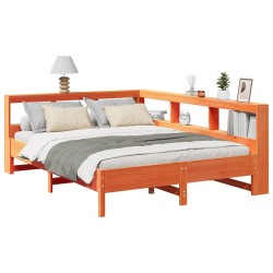 Lit bibliothèque sans matelas cire marron 150x200 cm pin massif 