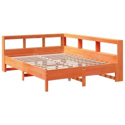 Lit bibliothèque sans matelas cire marron 150x200 cm pin massif 