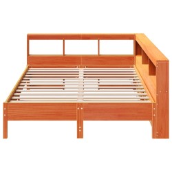 Lit bibliothèque sans matelas cire marron 150x200 cm pin massif 