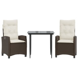 Ensemble à manger de jardin 3 pcs et coussins marron poly rotin 