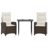 Ensemble à manger de jardin 3 pcs et coussins marron poly rotin 