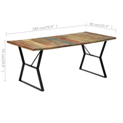 Table de salle à manger 180x90x76cm Bois de récupération solide 